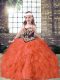 Stylish Straps Sleeveless Lace Up Little Girls Pageant Dress Orange Red Tulle