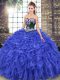 Mermaid Sleeveless Royal Blue Sweet 16 Dresses Sweep Train Lace Up