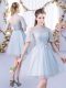 Perfect Short Sleeves Mini Length Lace Lace Up Quinceanera Court Dresses with Grey