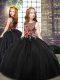 Adorable Black Ball Gowns Scoop Sleeveless Tulle Floor Length Zipper Embroidery Little Girl Pageant Gowns