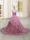 Unique Sleeveless Brush Train Hand Made Flower Lace Up Vestidos de Quinceanera