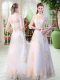 Clearance White A-line Appliques Teens Party Dress Zipper Tulle 3 4 Length Sleeve Floor Length