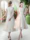 Scoop 3 4 Length Sleeve Prom Gown Tea Length Lace Champagne Tulle