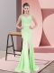 Gorgeous Apple Green Sleeveless Sweep Train Beading and Lace Evening Dress