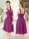 Luxurious Empire Prom Dresses Purple Straps Chiffon Sleeveless Knee Length Zipper