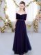 Sweet Purple Lace Up Off The Shoulder Ruching Quinceanera Court of Honor Dress Tulle Short Sleeves