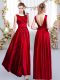 Popular Floor Length Red Quinceanera Court Dresses Satin Sleeveless Beading and Appliques