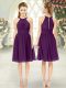 Knee Length Empire Sleeveless Purple Prom Evening Gown Zipper