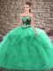 High End Sleeveless Tulle Floor Length Lace Up Quinceanera Gown in Turquoise with Beading and Embroidery