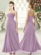Purple Empire Ruching Evening Dress Zipper Chiffon Sleeveless Ankle Length