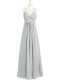 Customized Chiffon Spaghetti Straps Sleeveless Backless Ruching Prom Party Dress in Grey