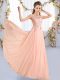 Peach Chiffon Lace Up Quinceanera Court of Honor Dress Sleeveless Floor Length Lace