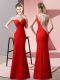 Luxurious Floor Length Red Casual Dresses Satin Sleeveless Beading and Pick Ups