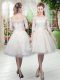 Dazzling Tulle Half Sleeves Knee Length Dress for Prom and Lace