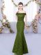 Graceful Floor Length Olive Green Vestidos de Damas Off The Shoulder Sleeveless Lace Up