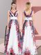 Glamorous V-neck Sleeveless Dress for Prom Floor Length Pattern White Chiffon