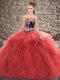 Super Red Ball Gowns Tulle Sweetheart Sleeveless Beading and Embroidery Floor Length Lace Up Quince Ball Gowns