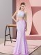 Sexy Lilac Two Pieces Lace Halter Top Sleeveless Beading and Lace Floor Length Backless Evening Dress