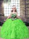 New Arrival Ball Gowns Straps Sleeveless Tulle Floor Length Lace Up Embroidery and Ruffles Girls Pageant Dresses