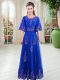 Royal Blue Scoop Neckline Lace Evening Dress Half Sleeves Lace Up