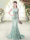 Pretty Apple Green Sleeveless Sequined Brush Train Zipper Dress for Prom for Prom and Party and Military Ball