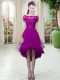 Purple Short Sleeves Tulle Lace Up Dress for Prom for Prom and Party