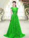 Zipper Prom Evening Gown Green for Prom and Party with Beading and Lace and Pick Ups
