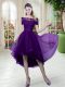 Purple Lace Up Prom Dress Lace Short Sleeves High Low