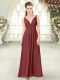 Wine Red Sleeveless Ruching Floor Length