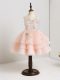 Pink Ball Gowns Tulle V-neck Sleeveless Appliques Mini Length Zipper Flower Girl Dress