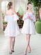 Dazzling White Short Sleeves Mini Length Appliques Zipper Prom Party Dress