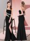 Delicate Black Sleeveless Satin Zipper Prom Party Dress for Prom and Party and Military Ball