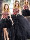 Adorable Black Ball Gowns Embroidery and Ruffles Quinceanera Dress Zipper Sleeveless Floor Length