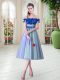 Stunning Off The Shoulder Sleeveless Lace Up Evening Dress Blue Tulle
