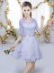 Fine Lavender V-neck Zipper Belt Quinceanera Dama Dress Half Sleeves