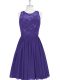 Purple A-line Lace Prom Evening Gown Zipper Chiffon Sleeveless Mini Length