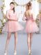 Pink Half Sleeves Tulle Lace Up Quinceanera Dama Dress for Prom and Party and Wedding Party