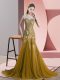 Brown Scoop Neckline Beading and Appliques Dress for Prom Sleeveless Backless