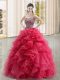 Floor Length Ball Gowns Sleeveless Coral Red Sweet 16 Dresses Lace Up