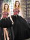 Edgy Black Zipper Scoop Embroidery Quinceanera Dresses Sleeveless