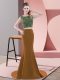 Brown Prom Dresses Satin Sweep Train Sleeveless Beading