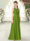 Clearance Olive Green Chiffon Backless Scoop Sleeveless Floor Length Prom Dresses Lace