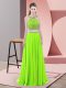 Best Chiffon Straps Sleeveless Sweep Train Backless Beading Dress for Prom in