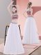 Flirting White Lace Up High-neck Embroidery Prom Dress Tulle Sleeveless