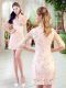 Comfortable Champagne Zipper High-neck Lace Dress for Prom Half Sleeves
