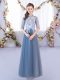 Hot Selling Blue High-neck Neckline Lace Quinceanera Court of Honor Dress Half Sleeves Lace Up