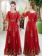 Suitable Red Tulle Lace Up Scoop Half Sleeves Floor Length Dress for Prom Lace