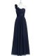 One Shoulder Sleeveless Zipper Prom Party Dress Black Chiffon