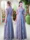 Floor Length Empire Half Sleeves Grey Prom Evening Gown Zipper
