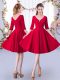 Knee Length Red Quinceanera Court Dresses V-neck Half Sleeves Zipper